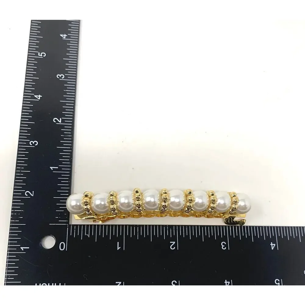 Lot 2 x 1980's Vintage Sun Violet Winny Barrettes Gold Tone Faux Pearl Japan